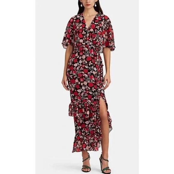 SALONI -NWT $890- Rose Dress Silk Georgette Crepe Red Floral Chiffon4